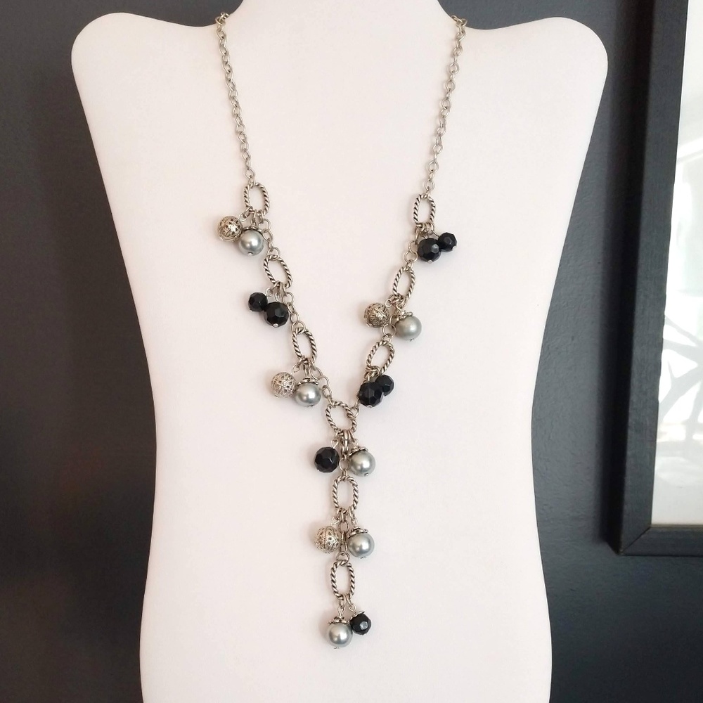 Silver and black necklace w/removable tassel